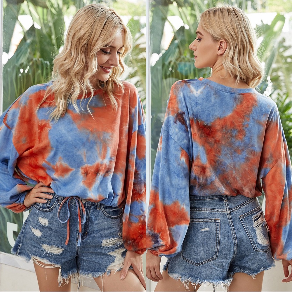 🆕Tie Dye Long Balloon Sleeve Top Dark